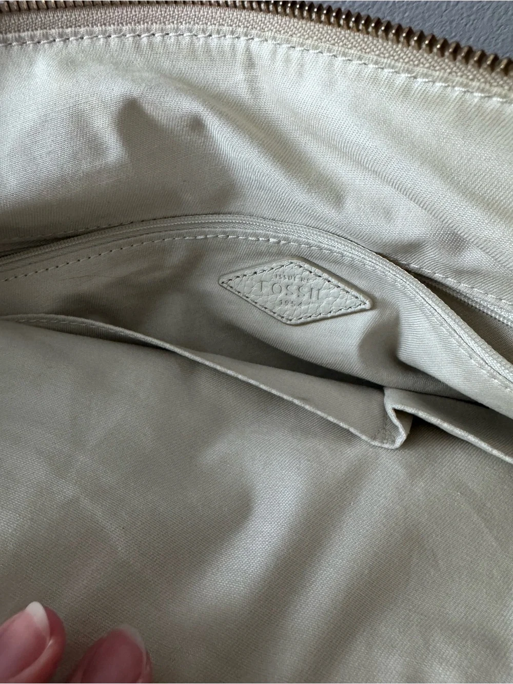 Fossil Two-Tone Cream and Brown Pebbled Leather Tote